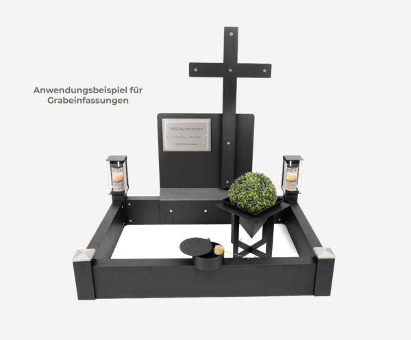 Grabeinfassung Schwarz Metall Bausatz aus Aluminium mit Grabplatte für Einzelgrab und Doppelgrab Grabumrandungen Rafael Komplettgrab