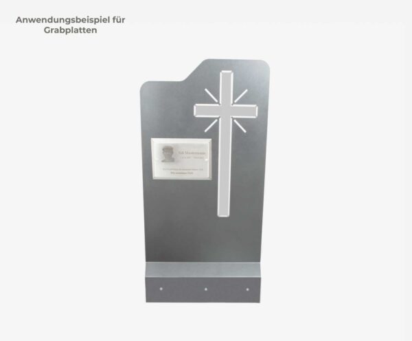 Grabplatte mit Gravur und Kreuz inklusive Kosten für Grabeinfassung aus Metall Aluminium